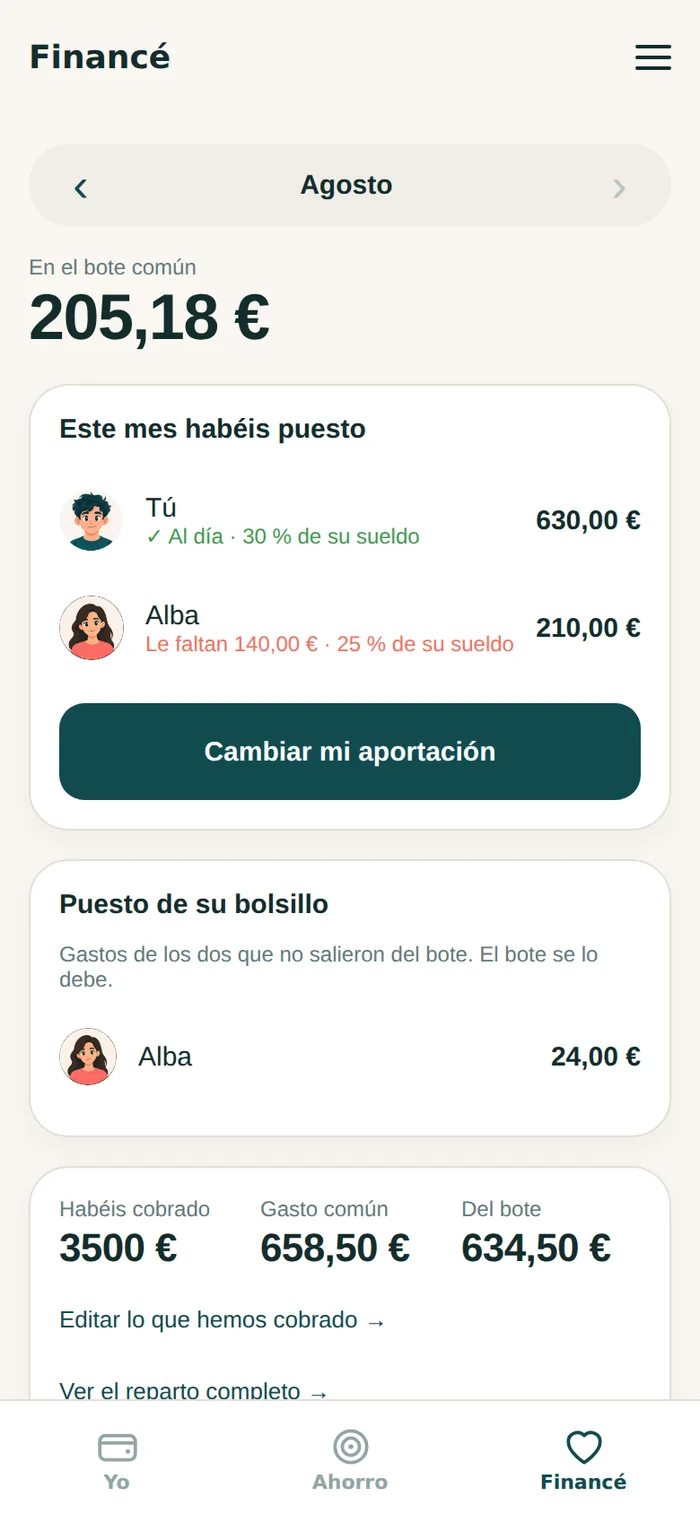 Financé shared pot screen